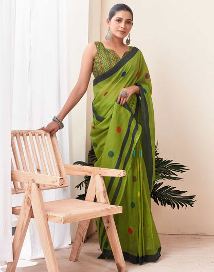 Ready To Wear Green Printed Chanderi Saree