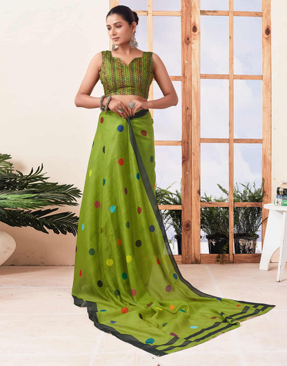 Ready To Wear Green Printed Chanderi Saree