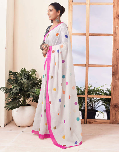 Ready To Wear Off White Printed Chanderi Saree