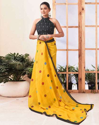 Ready To Wear Yellow Printed Chanderi Saree