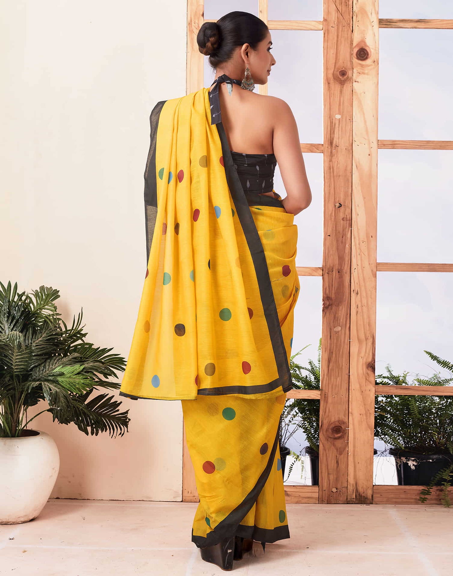 Ready To Wear Yellow Printed Chanderi Saree