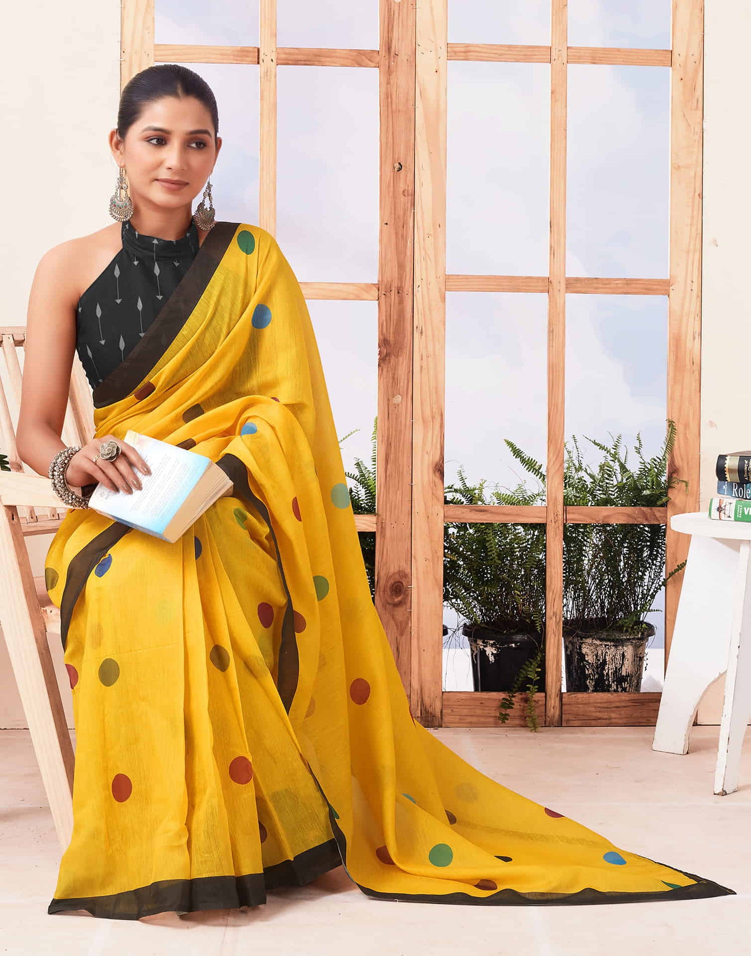 Ready To Wear Yellow Printed Chanderi Saree