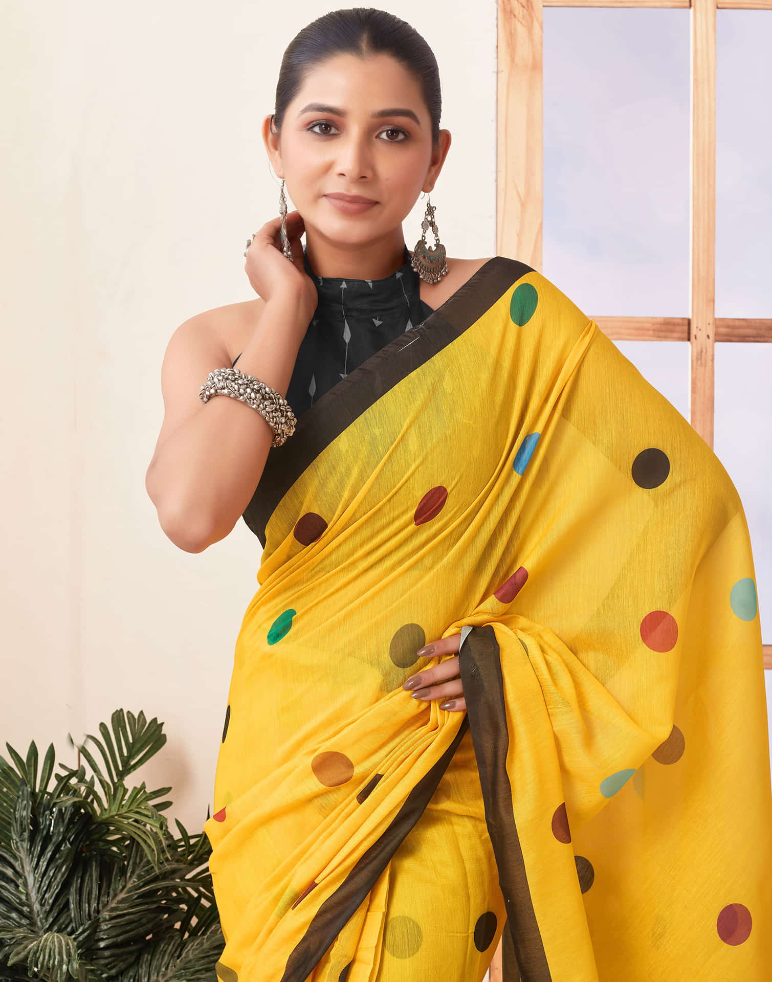 Ready To Wear Yellow Printed Chanderi Saree