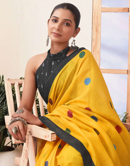 Ready To Wear Yellow Printed Chanderi Saree