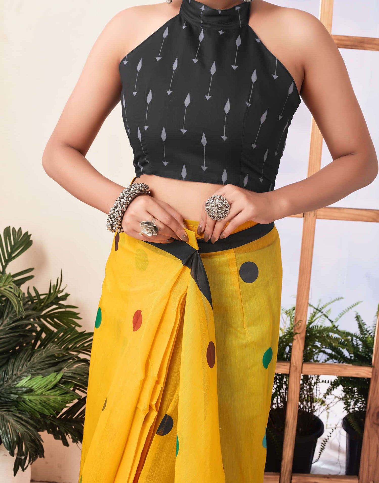 Ready To Wear Yellow Printed Chanderi Saree