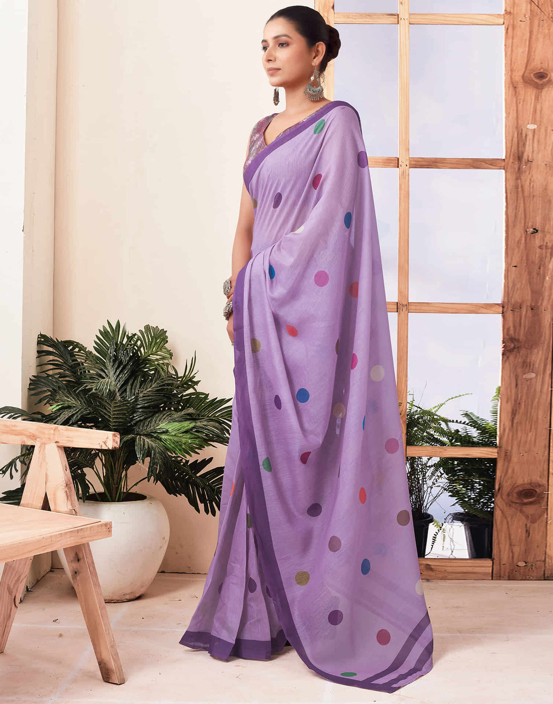 Ready To Wear Dusty Purple Printed Chanderi Saree