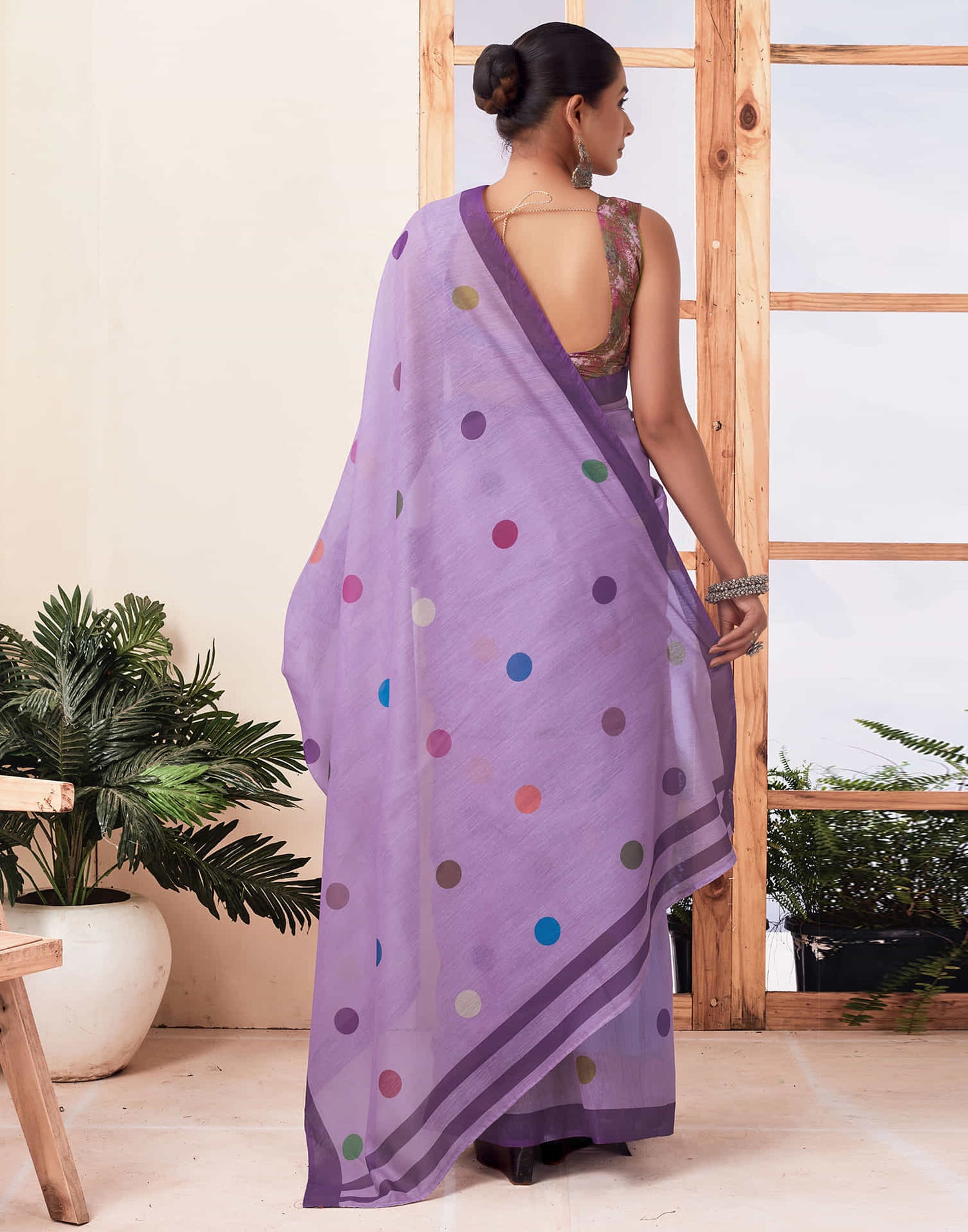 Ready To Wear Dusty Purple Printed Chanderi Saree