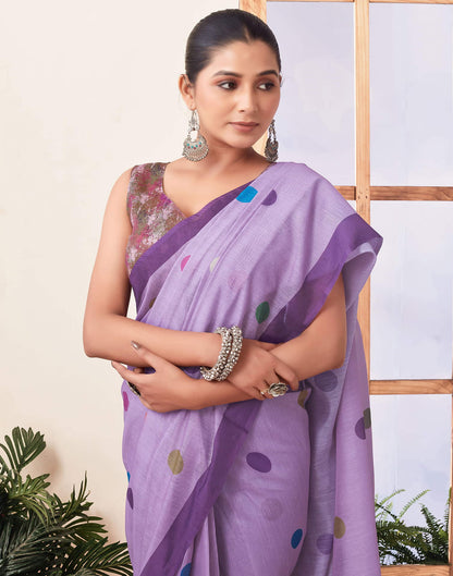 Ready To Wear Dusty Purple Printed Chanderi Saree