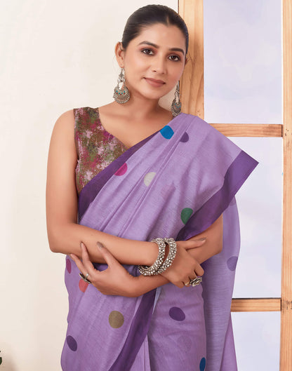 Ready To Wear Dusty Purple Printed Chanderi Saree