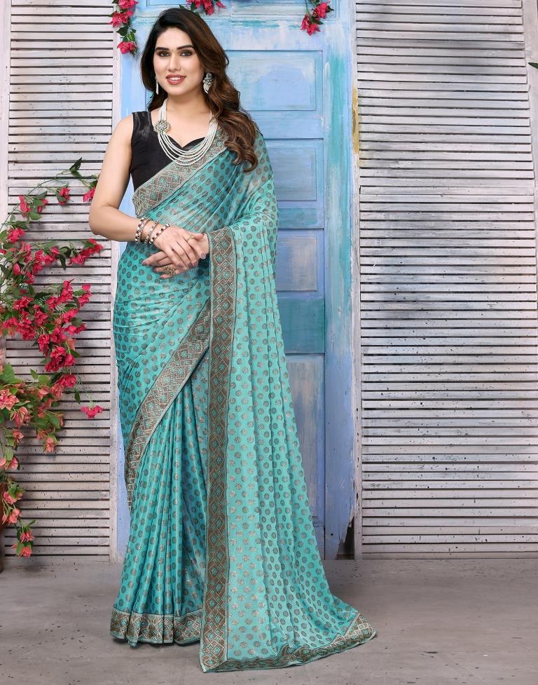 Turquoise Lycra Printed Saree