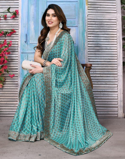 Turquoise Lycra Printed Saree