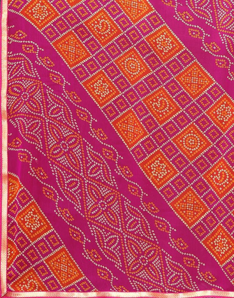 Orange Chiffon Bandhani Printed Saree