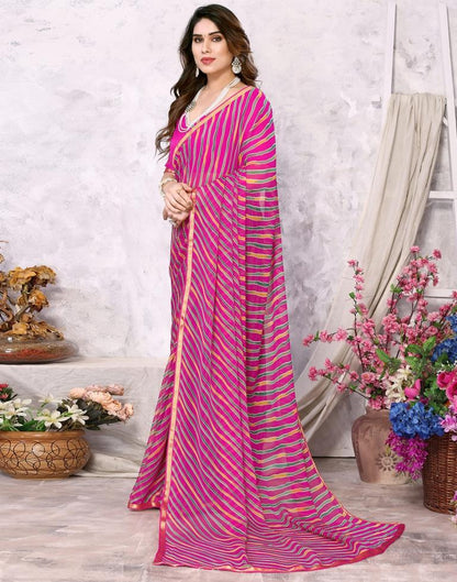 Rani Pink Chiffon Leheriya Printed Saree