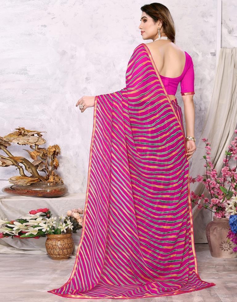 Rani Pink Chiffon Leheriya Printed Saree