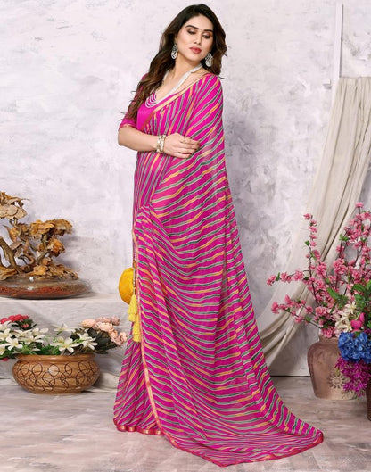 Rani Pink Chiffon Leheriya Printed Saree