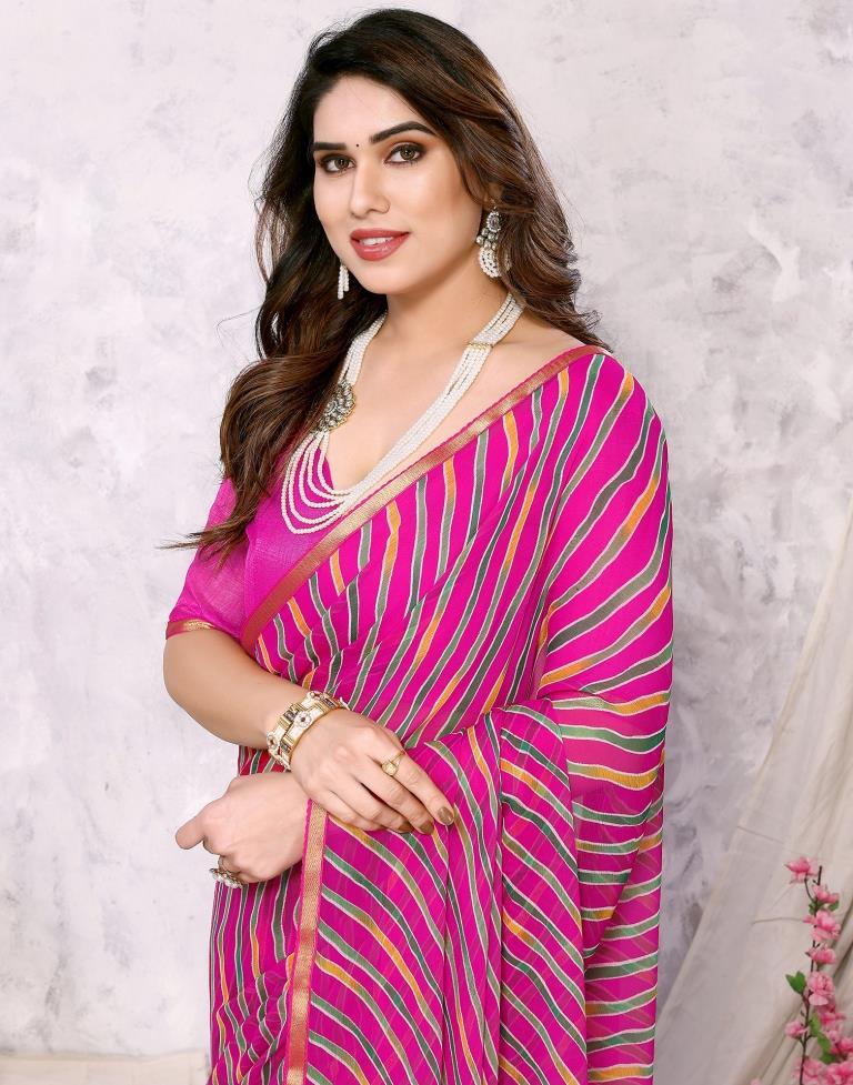 Rani Pink Chiffon Leheriya Printed Saree