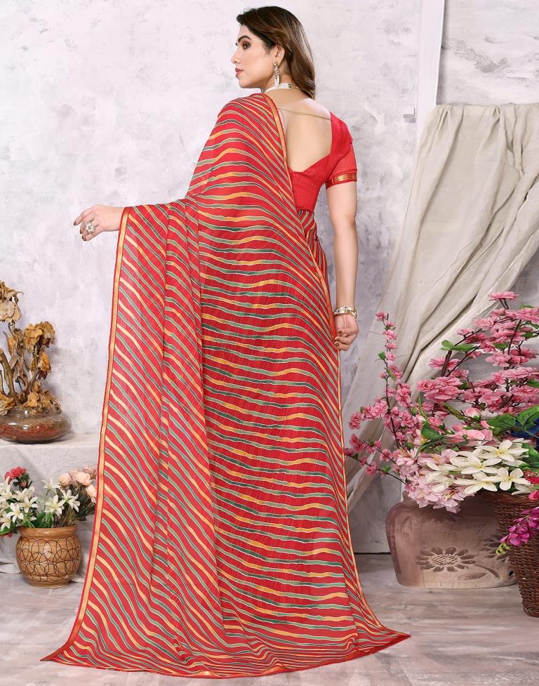 Red Chiffon Leheriya Printed Saree