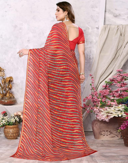 Red Chiffon Leheriya Printed Saree