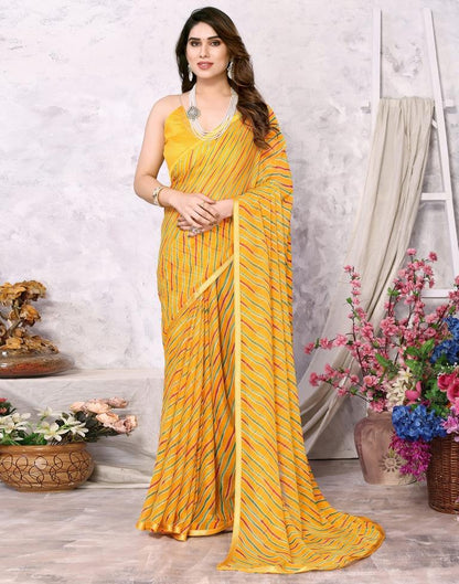 Turmeric Yellow Chiffon Leheriya Printed Saree