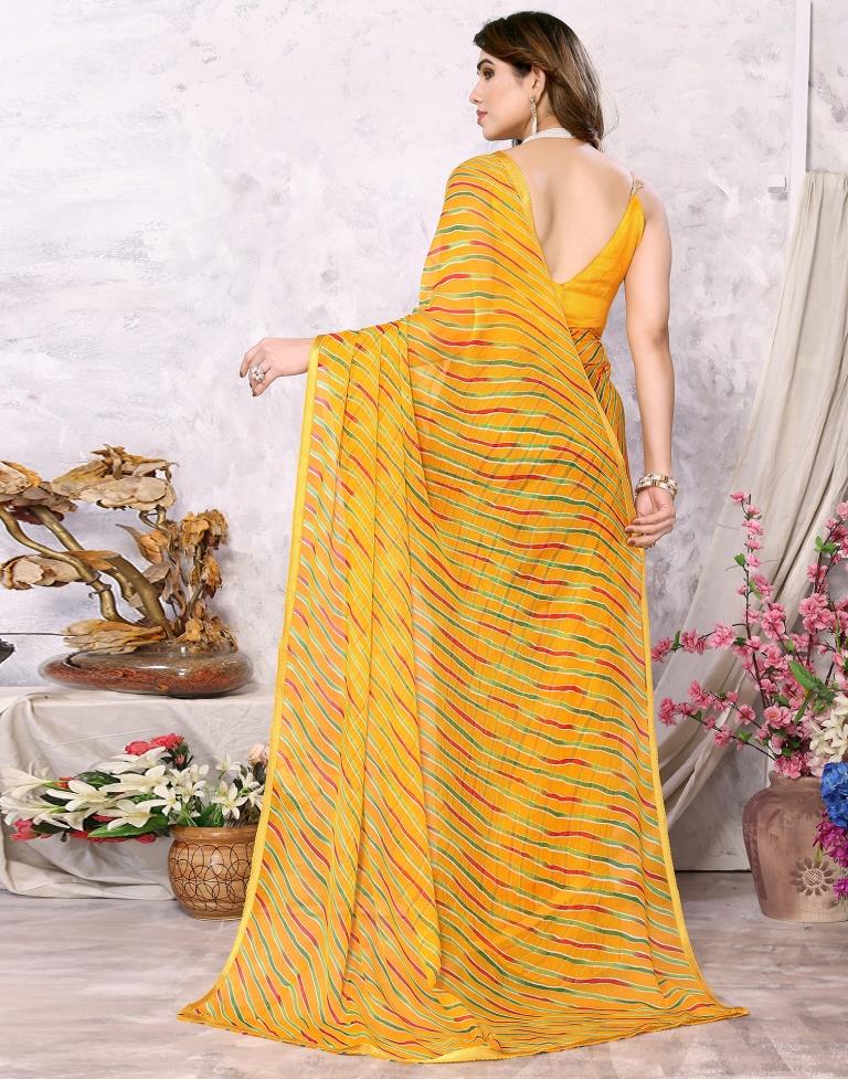 Turmeric Yellow Chiffon Leheriya Printed Saree