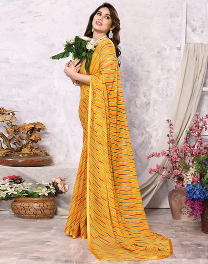 Turmeric Yellow Chiffon Leheriya Printed Saree