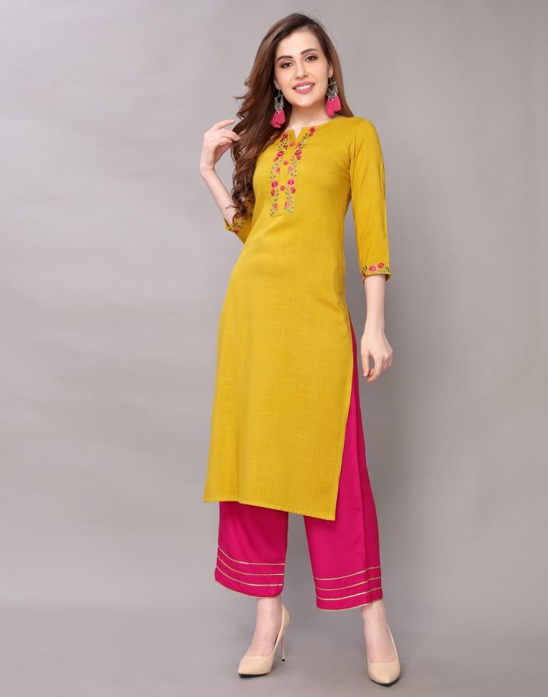 Mustard Embrodiered Kurti | Sudathi