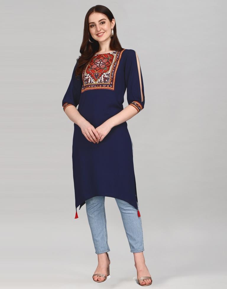 Blue Coloured Rayon Digital Printed Kurti | Leemboodi