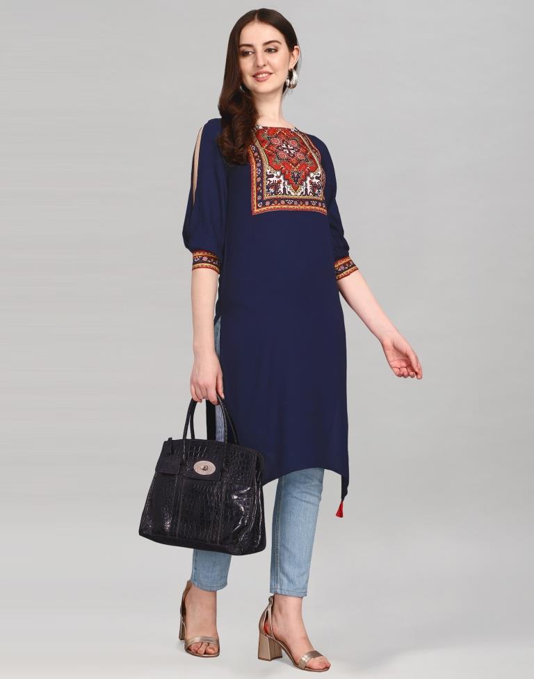 Blue Coloured Rayon Digital Printed Kurti | Leemboodi