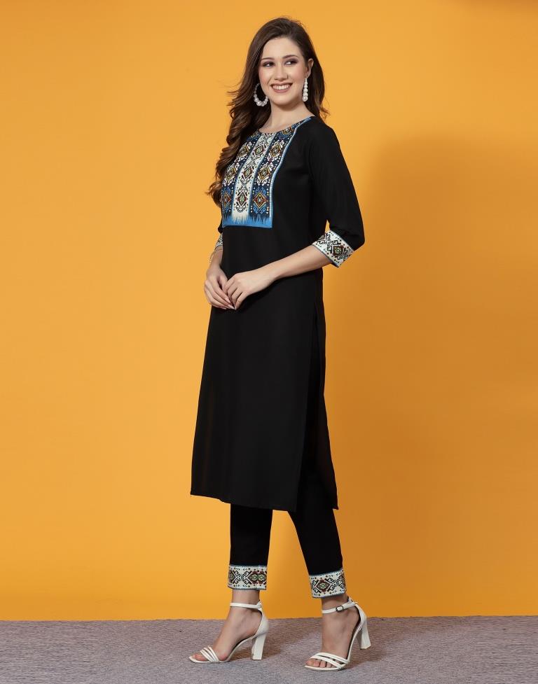 Black Printed Rayon Straight Kurta And Pant