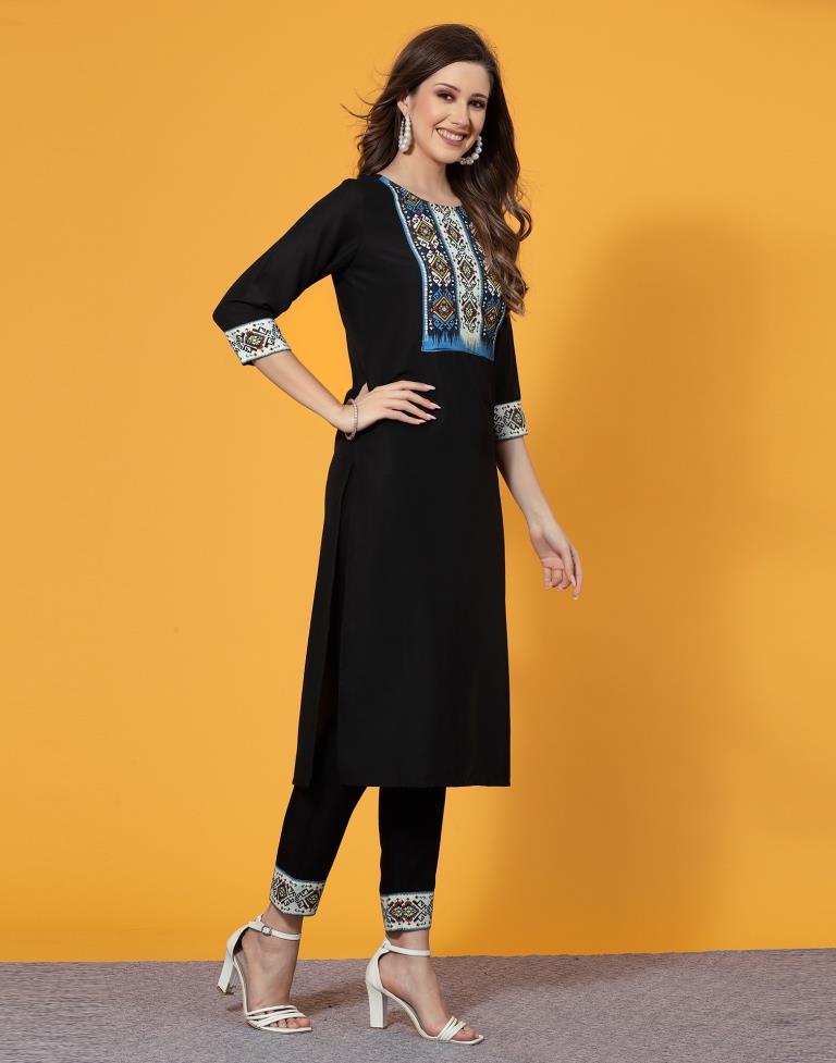 Black Printed Rayon Straight Kurta And Pant