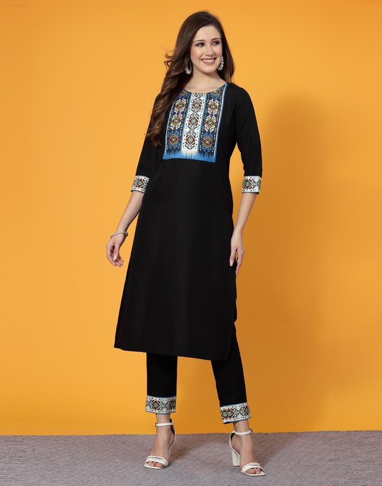 Black Printed Rayon Straight Kurta And Pant