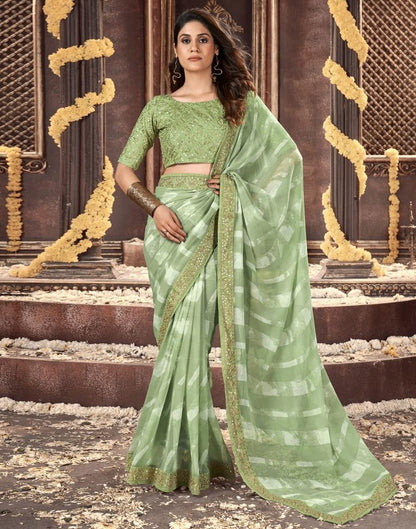 Mint Green Printed Georgette Saree