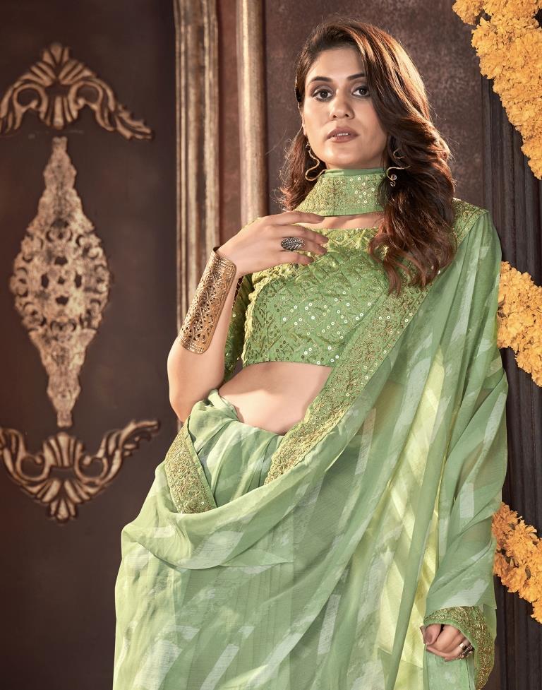 Mint Green Printed Georgette Saree