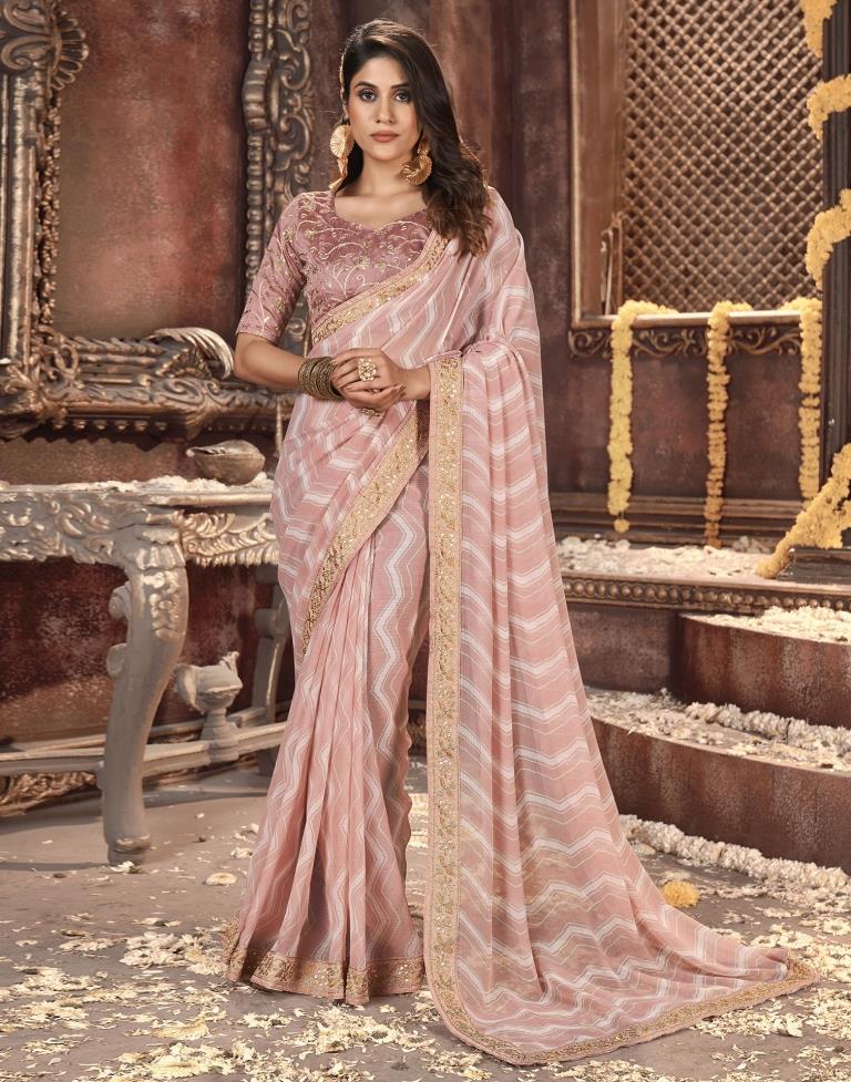 Dusty Pink Printed Georgette Saree