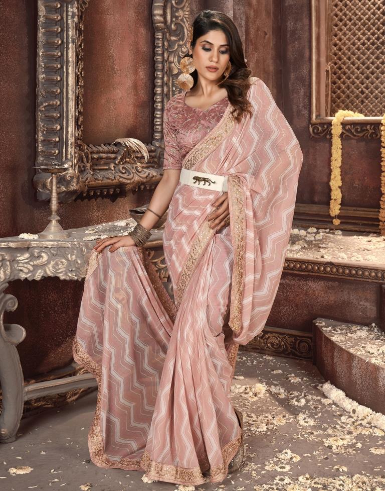 Dusty Pink Printed Georgette Saree