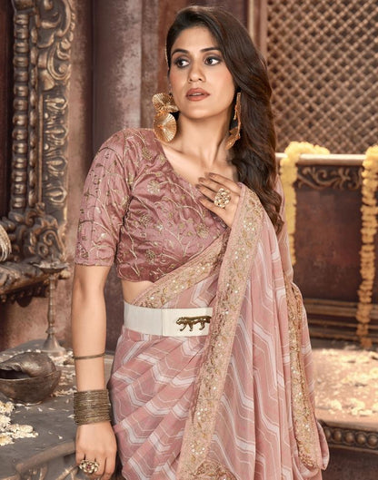 Dusty Pink Printed Georgette Saree