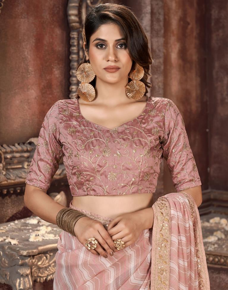 Dusty Pink Printed Georgette Saree