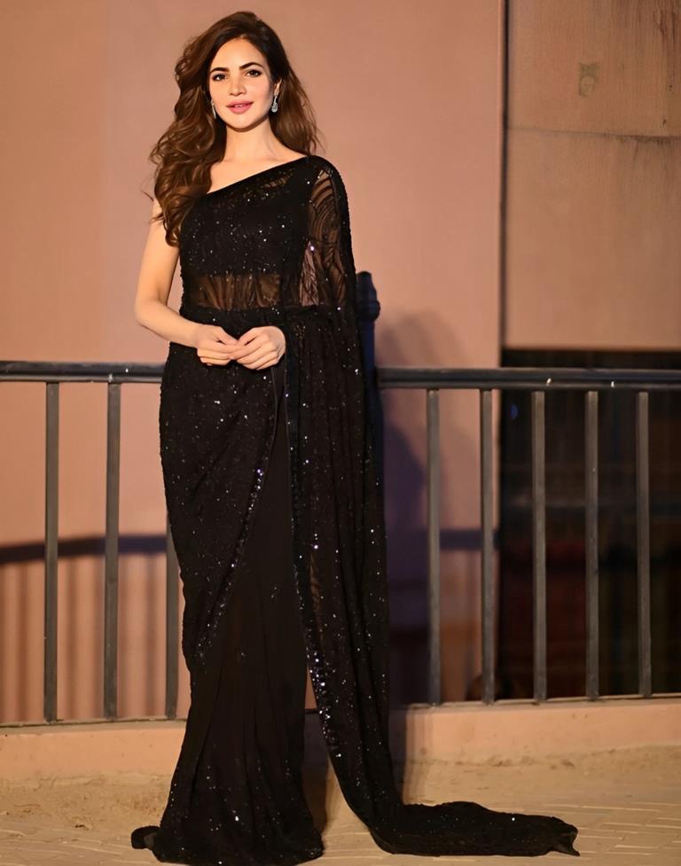 Black Plain Georgette Saree