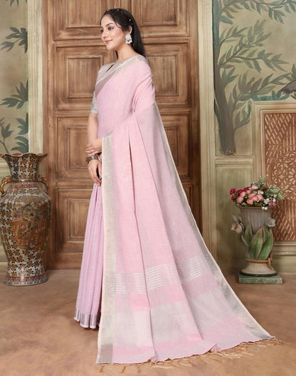 Light Pink Cotton Self Woven Saree