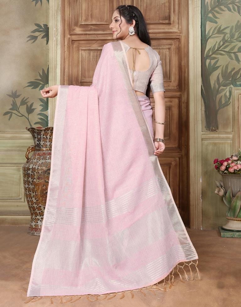 Light Pink Cotton Self Woven Saree