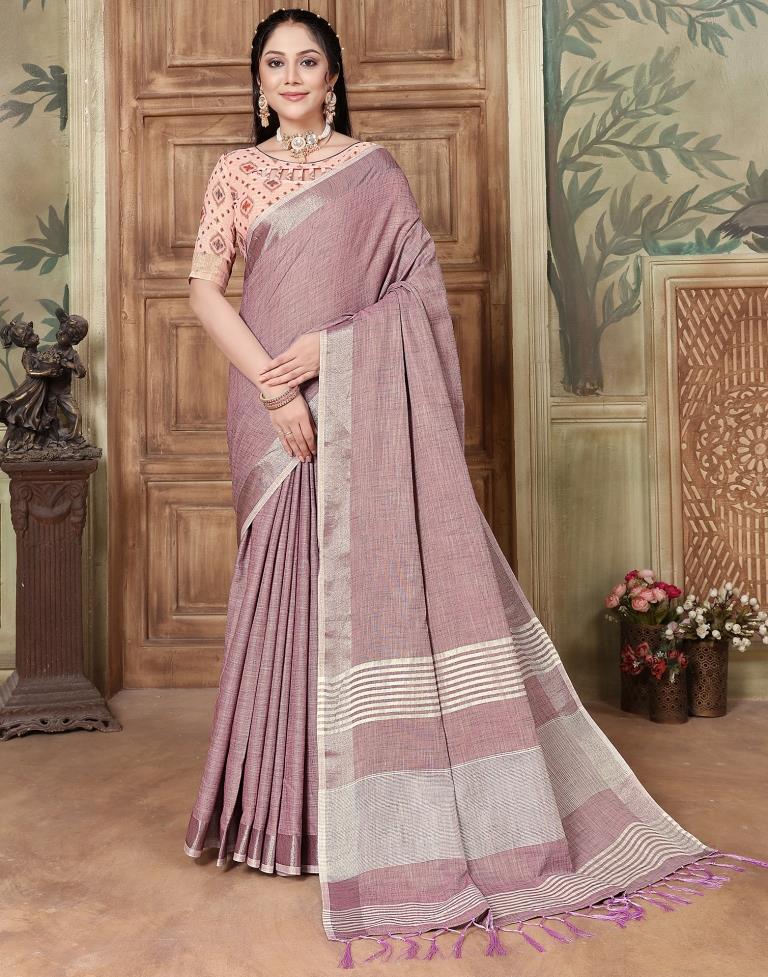 Light Purple Linen Plain Saree