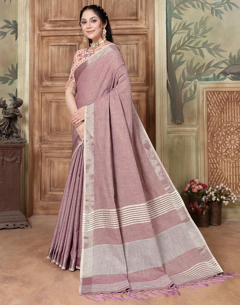 Light Purple Linen Plain Saree