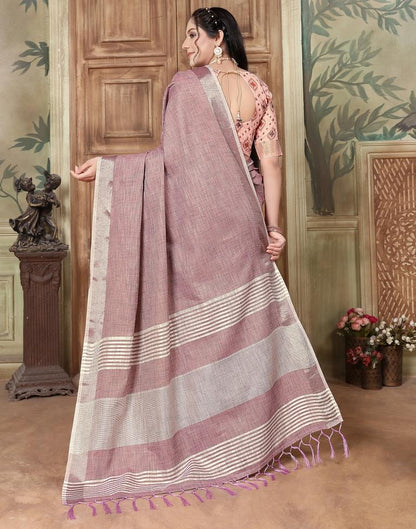 Light Purple Linen Plain Saree