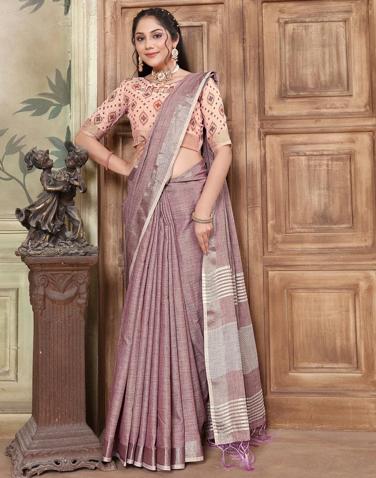 Light Purple Linen Plain Saree