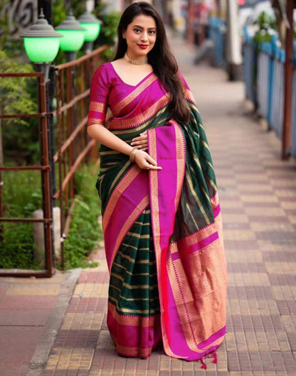 Bottle Green Silk Weaving Saree