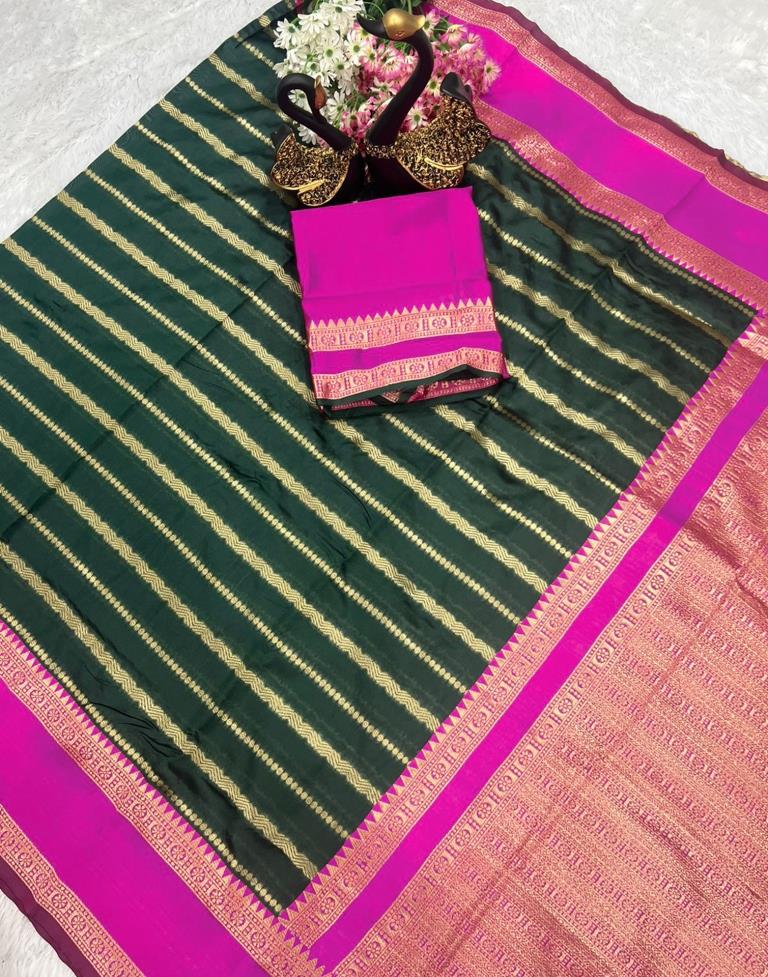 Bottle Green Silk Weaving Saree