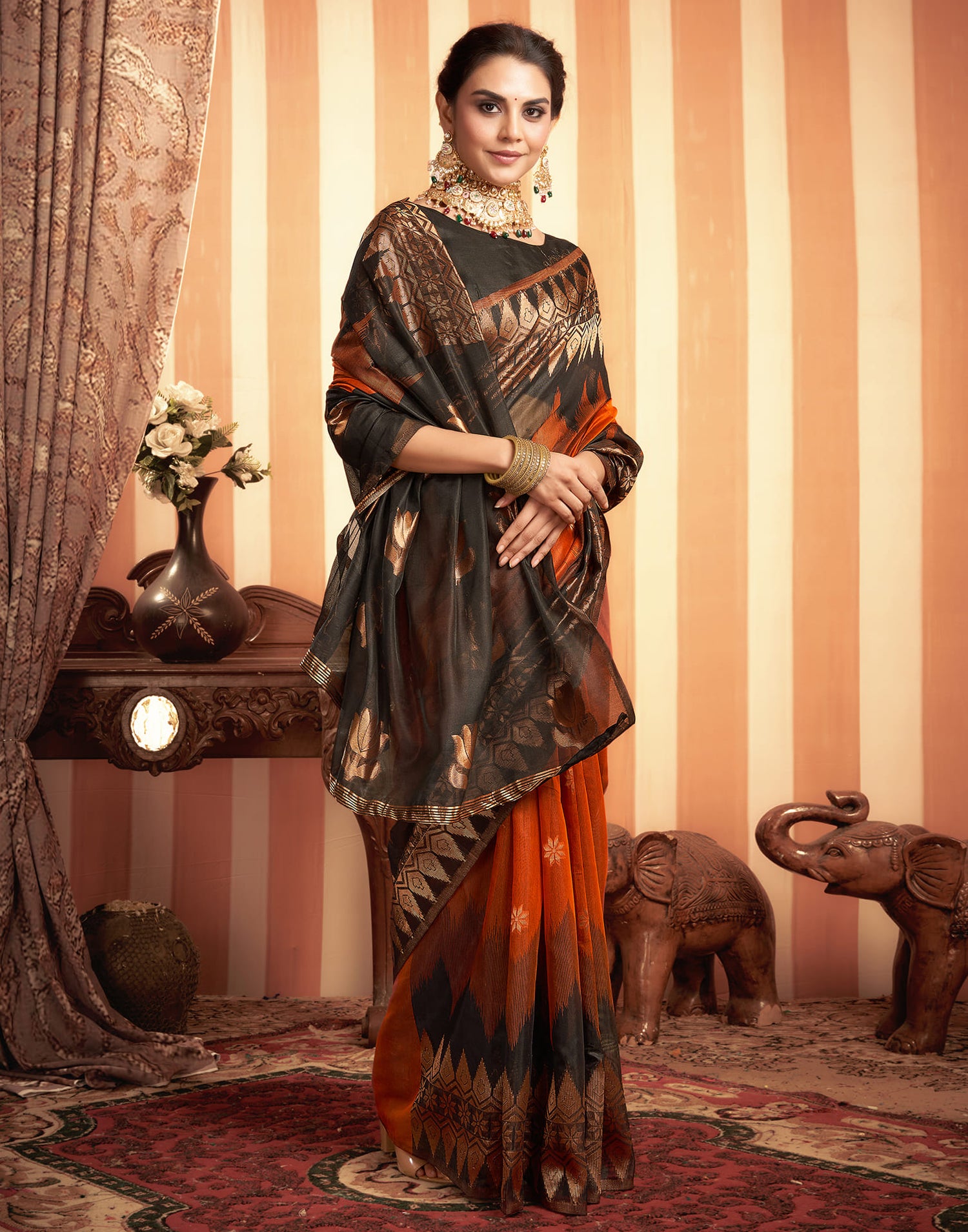 Rust Orange Cotton Weaving Saree