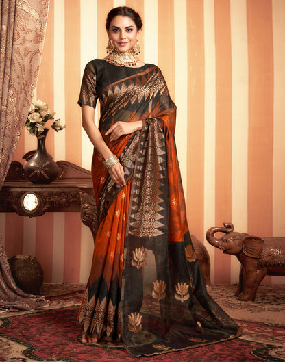 Rust Orange Cotton Weaving Saree