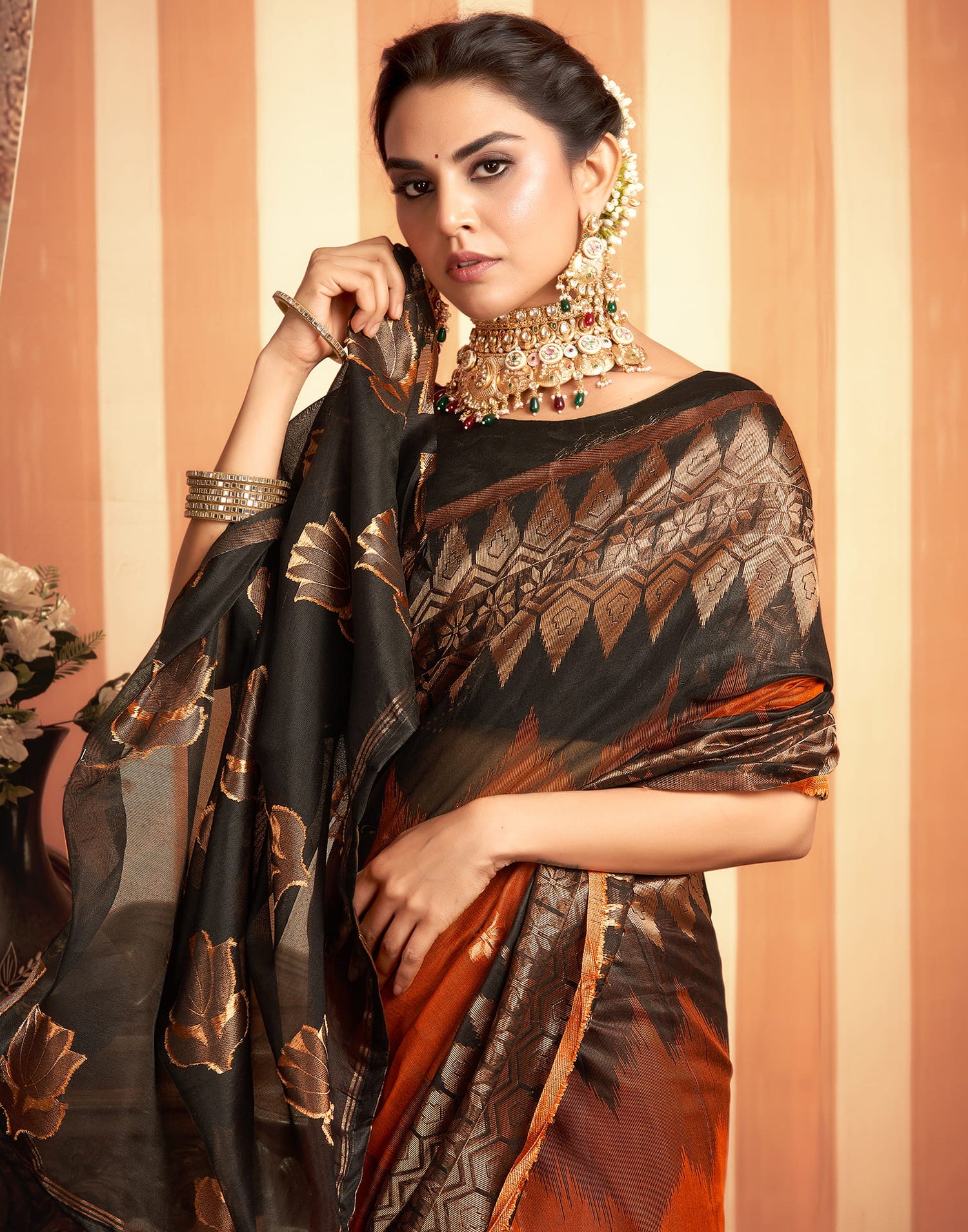 Rust Orange Cotton Weaving Saree