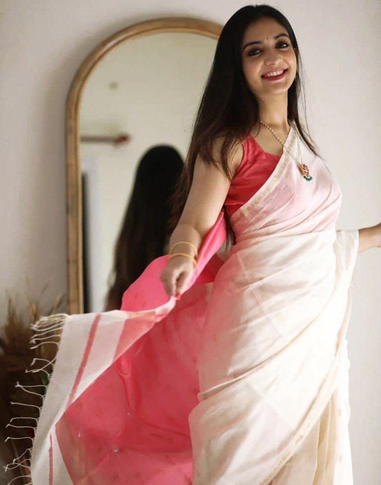 Pink Cotton Weaving Saree